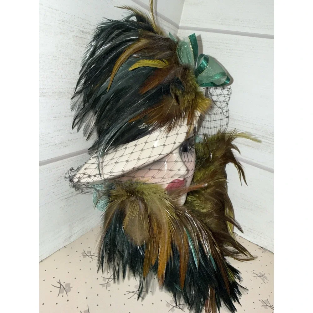 Unique Creations Art Deco Roaring 20s Lady Face Mask Wall Hanging Feather Hat